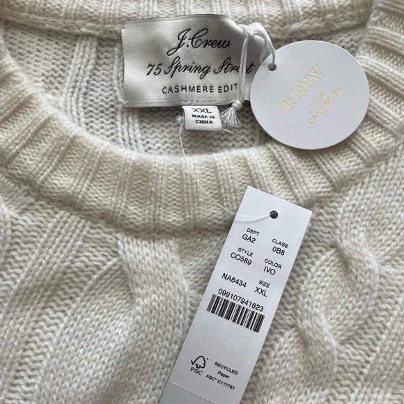 JCrew cashmere cable knit white sweater - Picture 2 of 4